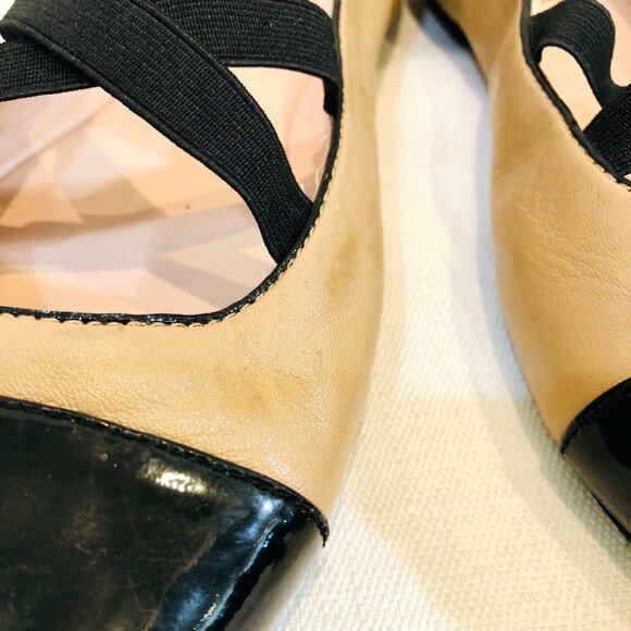 Taryn Rose Black and Beige Flat Shoes with Elastic Criss Cross Straps Size 11 - Picture 7 of 12